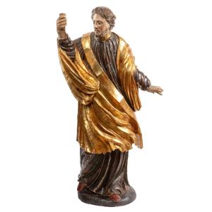 Large Sculpture Of Saint John In Painted And Gilded Wood, 18th Century