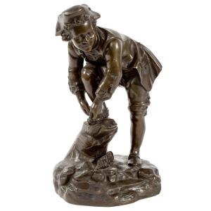 19th Century Bronze Sculpture Of A Boy With Skates
