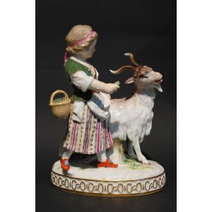Meissen Porcelain Figurine Of A Young Girl And Goat, Around 1900