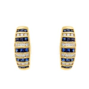 Pair Of 750 Gold Earrings Set With Brilliant-cut Diamonds And Sapphires