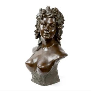 19th Century Bronze Bust Of A Woman "bacchante" By Jef Lambeaux
