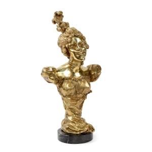 Bronze Bust Of A Woman "ninon" After Auguste De Wever