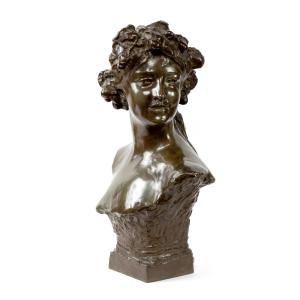 19th Century Bronze Bust Of A Woman "bacchante" By Jef Lambeaux