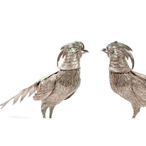 Large Pair Of Silver Pheasants 