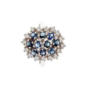 14ct White Gold Ring Set With Brilliant Cut Diamonds And Sapphires