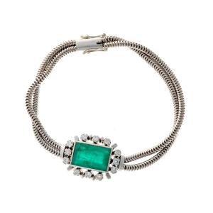 18k White Gold Bracelet With Emerald And Diamonds