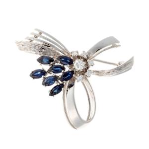14ct White Gold Brooch Set With Sapphires And Diamonds. 20th Century