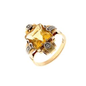 14k Gold Ring With Diamonds And Citrine