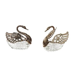 Pair Of Silver And Crystal Salt Cellars