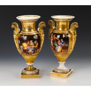 Pair Of 19th Century Painted Porcelain Vases
