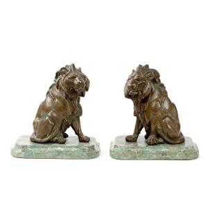 Pair Of Bronze Lions, Late 19th Century