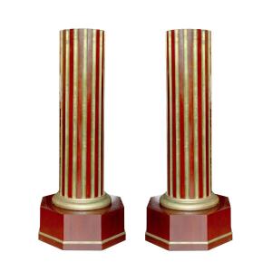 Pair Of Mahogany And Brass Columns In The Russian Empire Style, 20th Century