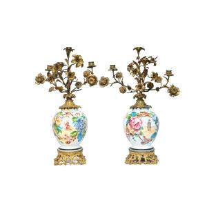 Pair Of Gilt Bronze Mounted Candelabra, In The "chinoiserie" Style, Late 19th Century