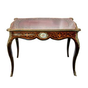 Napoleon III Period Desk In Marquetry And Bronze