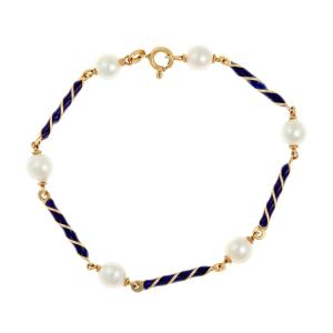 18k Gold Bracelet With Enamel And Pearls 