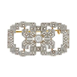 Art Deco Period Brooch In 18k Gold And Platinum Set With Diamonds