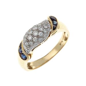 18k Gold Ring Set With Sapphires And Diamonds
