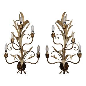 Pair Of 5-lights Painted Metal Wall Sconces