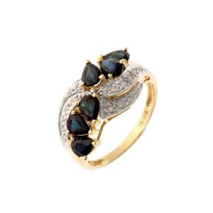 14k Gold Ring Set With Sapphires And Diamonds