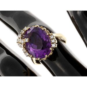 Ring In 14k Gold With Diamonds And Amethyst