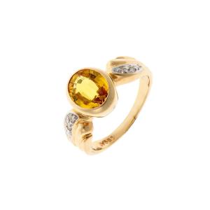 Ring In 14k Gold With Diamonds And Yellow Sapphire