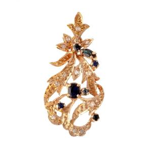 9k Gold Pendant Set With Diamonds And Sapphires