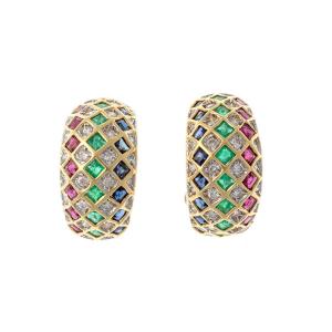 Earrings In 18k Gold Set With Diamonds, Rubies, Emeralds And Sapphires