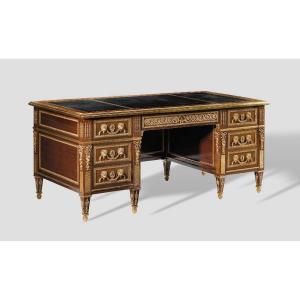 Louis XVI Style Gilt Bronze Mounted Mahogany Pedestal Desk