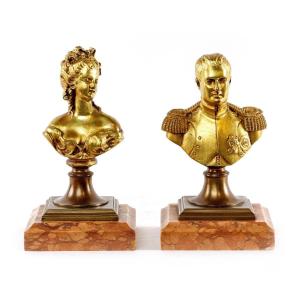 Pair Of 19th Century Gilt Bronze Sculptures Of Emperor Napoleon And Josephine