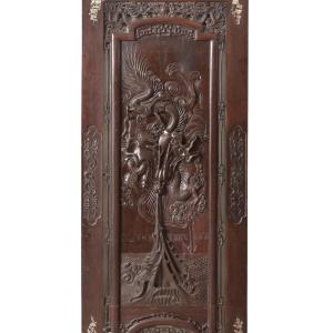 Two Chinese Panels Carved Wood
