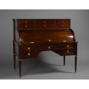 Louis XVI Period Cylinder Desk In Mahogany Veneered On All Sides - Stamped Dussault