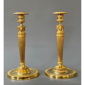 Pair Of Gilded Bronze Torches Attributed To Claude Galle - France, Circa 1805-1810