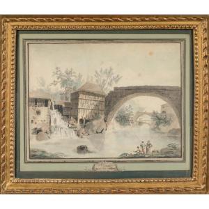 Attributed To Claude-louis Chatelet (1753 - 1795) Fishermen Under A Bridge, Around 1780