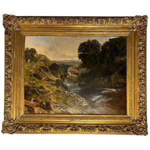 19th Century Dauphinoise School - Village On The Banks Of A Torrent