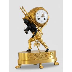 Porter Clock, After A Drawing By Jean-andré Reiche, Empire Period, Paris Circa 1810