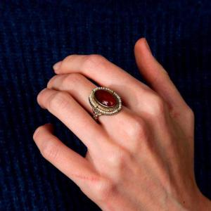 Old Carnelian Ring, Pearls, XIXth