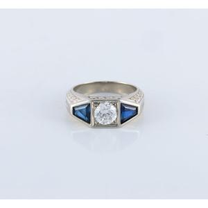 Art Deco Ring, Sapphires And Diamond