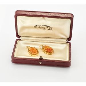 Pair Of Carved Drop Earrings