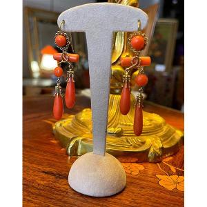 Pair Of Coral Drop Earrings, Late 19th Century