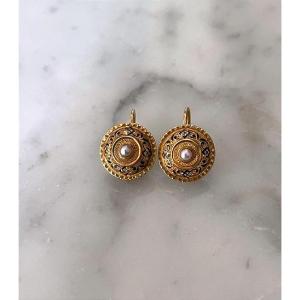 Pair Of Sleeper Earrings, Pearls, Late 19th Century