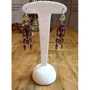 Pair Of Garnet-set Earrings, French Work.