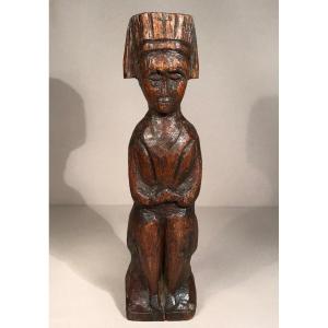 Popular Art Sculpture 19th Century Virgin Primitivist Carved Oak Comtat De Forcalquier Provence