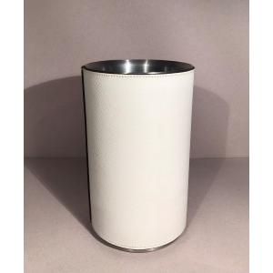 Design Italy 20th Pinetti Bottle Holder Cooler White Leather Tableware Wine