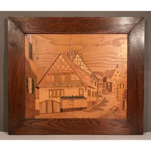 Sculpture Art Alsace Painting Marquetry Wood Lucien Esslinger Dambach The City Bas-rhin 20th Century
