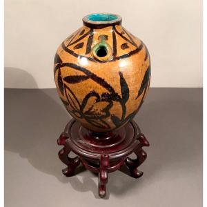 Decorative Arts Begining 19th Iran/persia Huka/houka Kadjar Faïence Floral Decor