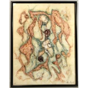 Modern Art Abstract Art Af Breuillaud Rock Composition Oil On Paper (19)63 Signed