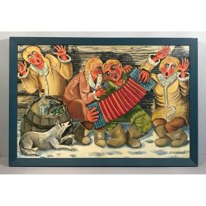Modern Art Russian Art Oil On Canvas "on A Bench" Yuri Osipenko Moscow 1992