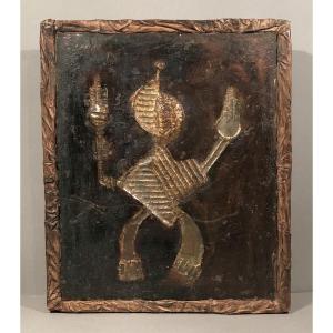 Modern Art African Art "the Fire Bearer" Senegal 1976 Cubism Mixed Media Art Brut