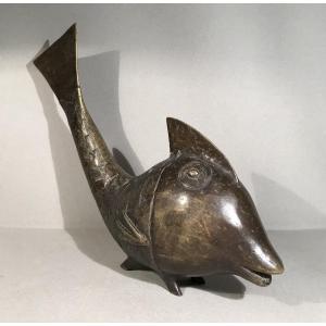 Sculpture Primitive Arts Africa Large Fish Bobo Bronze Burkina Faso Gurunsi 20th Century 