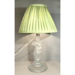 Baccarat Neoclassical Cherub/putti Lamp, Frosted Molded Crystal, Signed, 20th Century 